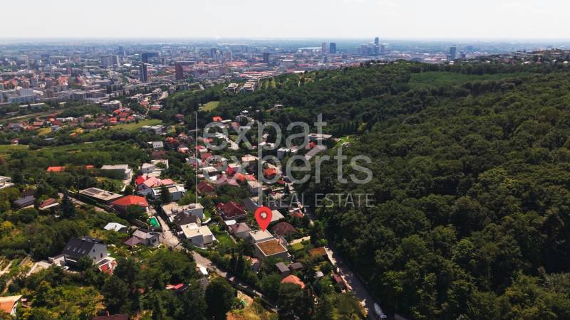 Aerial view of the Bratislava district - Ahoj, Sliačska, with family houses in greenery.