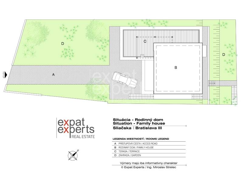 Floor plan of a family house on Sliačska Street, Bratislava - Ahoj with a terrace and garden.