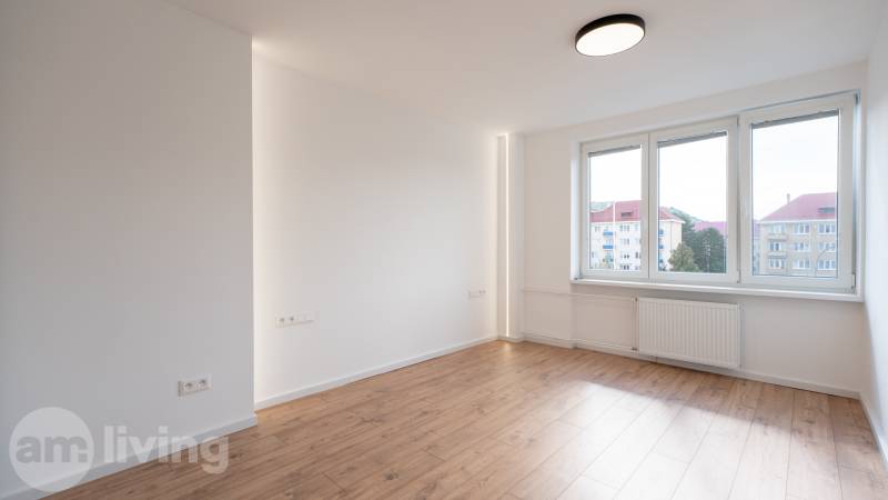 Bright room with wooden flooring in a 2-room apartment.