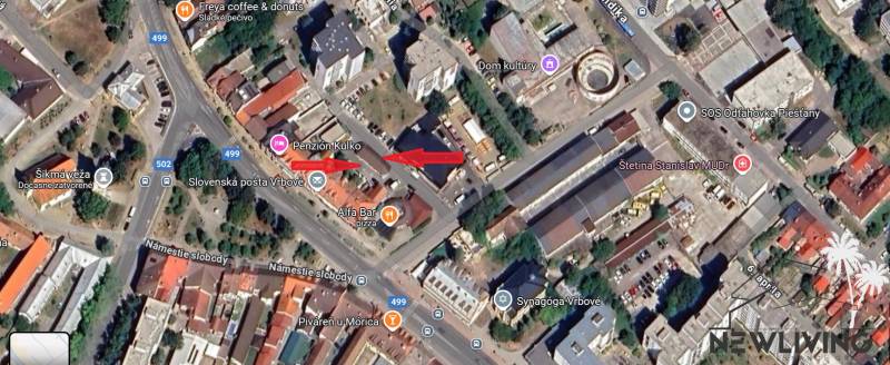 Aerial view of commercial premises on Slovenského národného povstania Street in Vrbové.