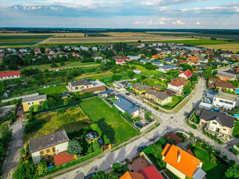 Aerial view of family houses and gardens in the area of Nová Dedinka, Majerská, Plots - living.