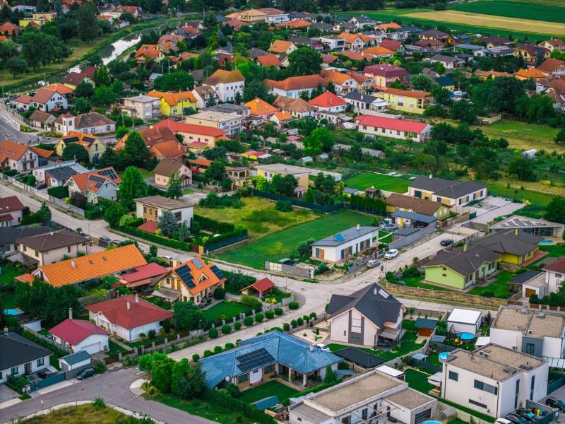 Aerial view of family houses on Majerská Street in Nová Dedinka, Plots - living.