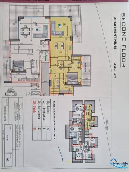Two-bedroom holiday apartment with a living room and a balcony on the second floor.