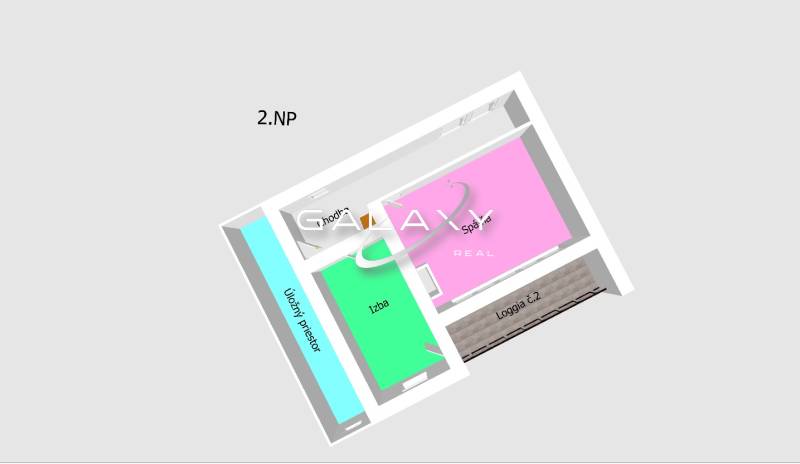 Floor plan on the 2nd floor with a room, bedroom, and loggia.