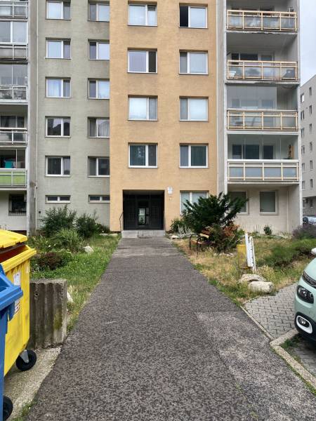 Entrance to the apartment building on Rozvodná Street in Bratislava - Nové Mesto.