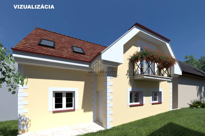 A family house in Bode Bánoš in Banská Bystrica with a yellow facade, French balcony.