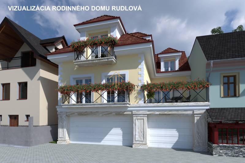 Visualization of a family house with flowers on balconies on the street under Bánoš, Banská Bystrica.