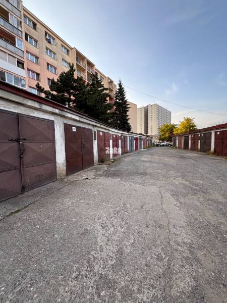 Garages on Považská Street in Košice - the West district with apartment buildings.