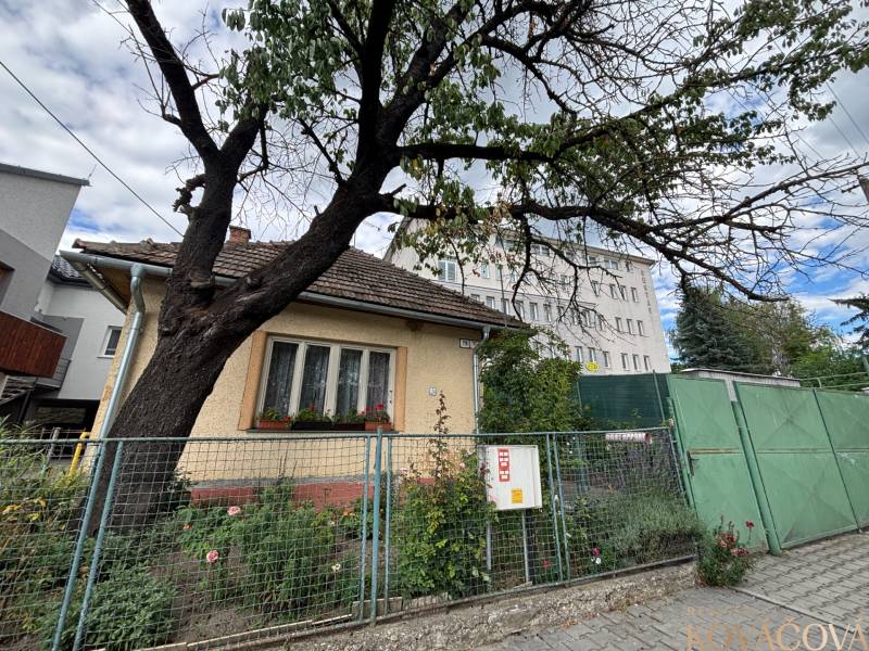 A family house in Ilava with a fenced garden, a tree, and neighboring buildings in the background.