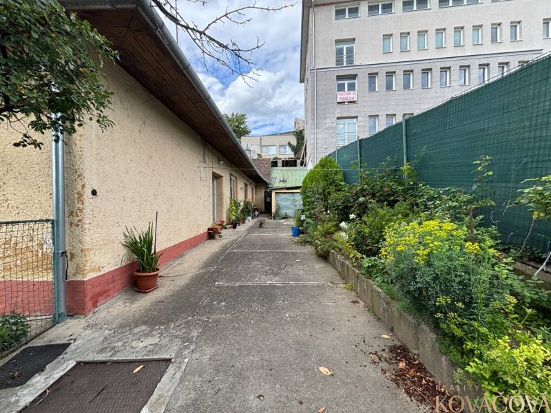 Exterior of a family house in Ilava with an alley and a view of a taller building.