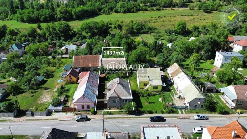 Aerial view of a family house in Tisovec with a plot of 1437m².
