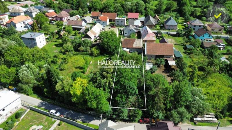 Aerial view of the built-up area in Tisovec with a visible family house and plot.