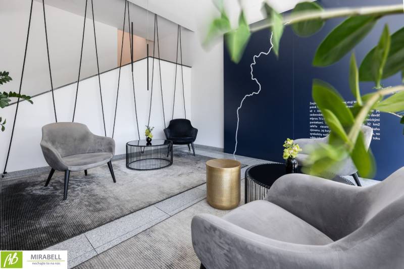 Offices with comfortable chairs, desks, and decor in neutral colors.