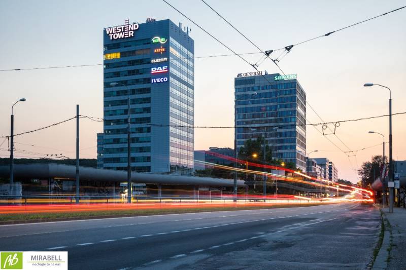 Evening view of office buildings in Bratislava - Karlova Ves on Dúbravská Road.