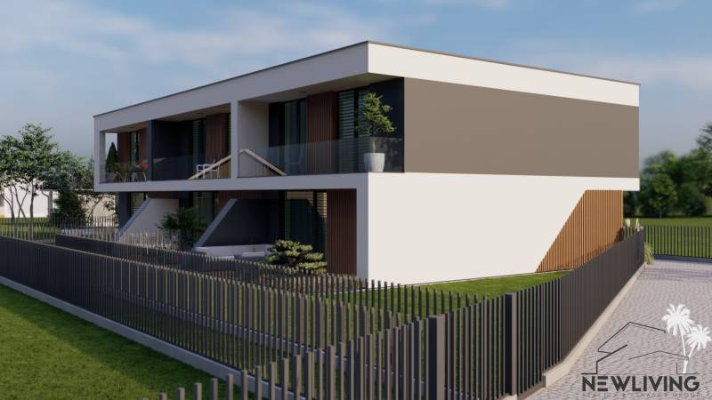A family house in Piešťany with a modern design and a garden, surrounded by a fence.