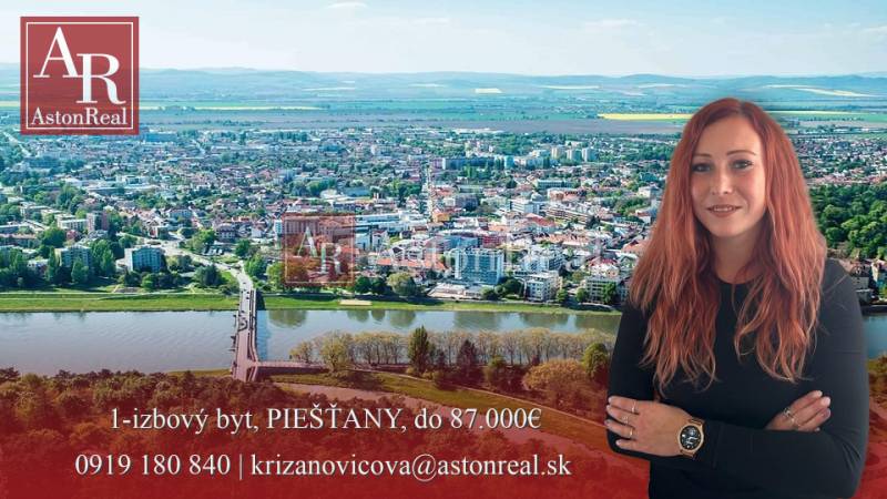 Aerial view of Piešťany with an offer for a 1-bedroom apartment.
