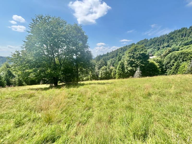 Beautiful meadow with a view of the hills and greenery in Oščadnica on Dedovka Street, residential land.