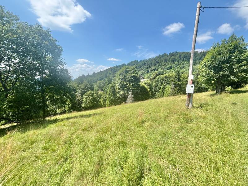 A shot of a green meadow with a forest background in the Oščadnica area at Dedovka, suitable for residential land.