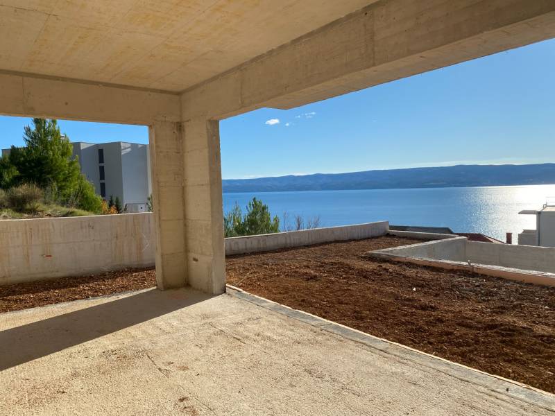View from the villa in Duće of the sea with an unfinished terrace.