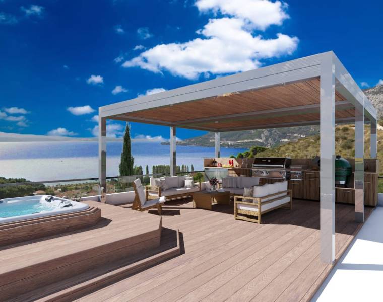 Villa in Duće with a terrace, hot tub, outdoor kitchen, and sea view.