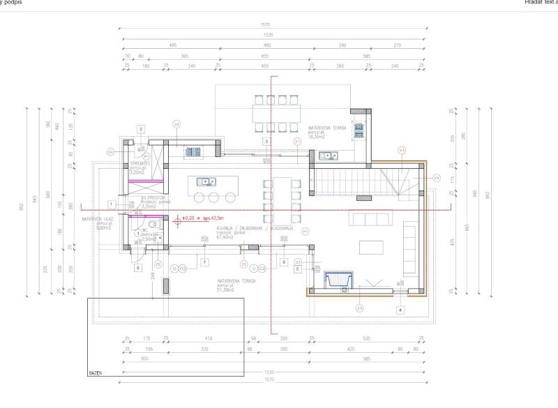 Floor plan of the ground floor of the villa with room layout and dimensions.