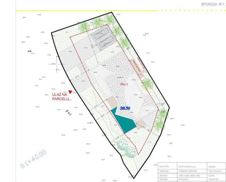Architectural plan of the Villa in Vodice with parking and entrance to the property.