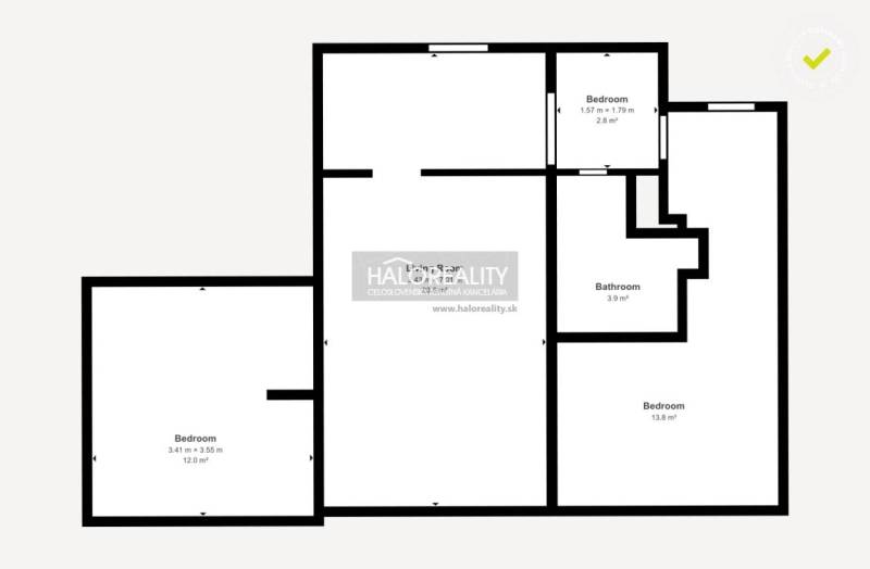 The floor plan shows the layout of a 2-bedroom apartment with two bedrooms and a bathroom.