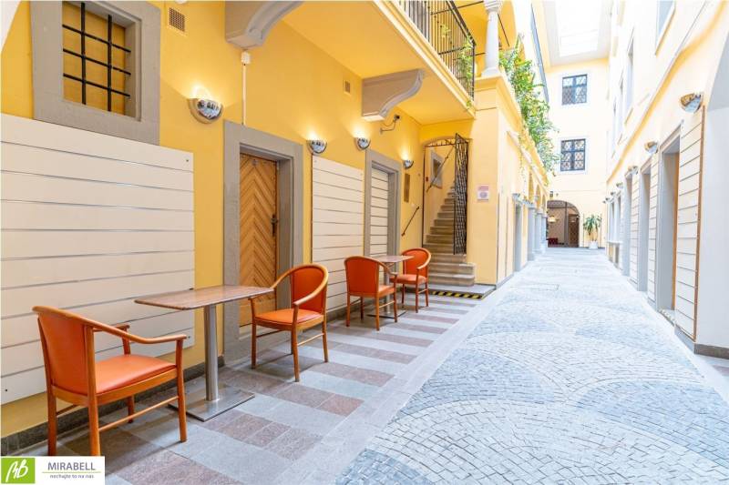 Offices on Michalská Street in Bratislava - Old Town with an inner courtyard and seating area.