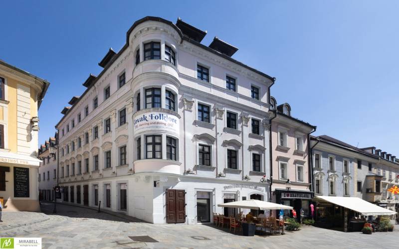 Buildings and restaurants on Michalská Street in Bratislava - Old Town.