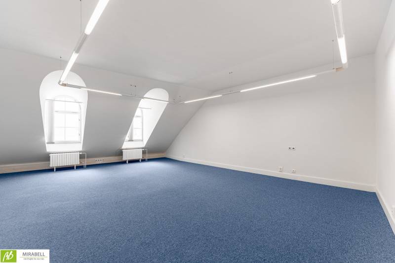 Spacious offices with blue carpet and arched windows, Bratislava - Old Town.