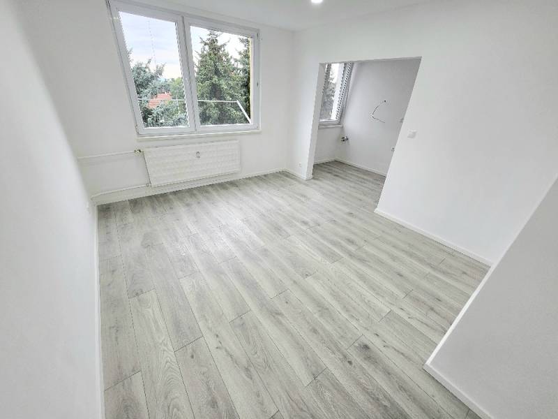 A bright room in a 3-room apartment with a light floor and two windows.