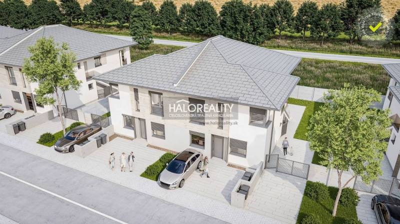 Exterior of a 3-room apartment in Lužianky with parking and green landscaping.