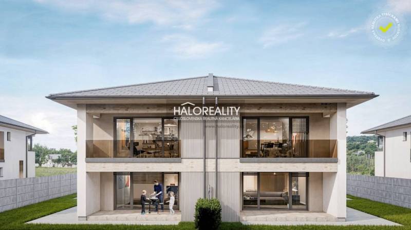 Exterior of a two-story apartment building with balconies in Lužianky and 3-room apartments.