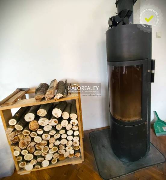 A family house with a fireplace and a supply of wood for heating.