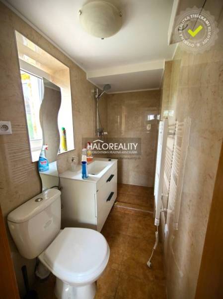 A bathroom in a family house with a shower, toilet, and sink.