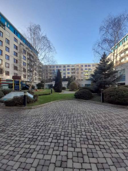 In Bratislava - Nové Mesto on Vajnorská Street with commercial spaces, there are trees and maintained paving.