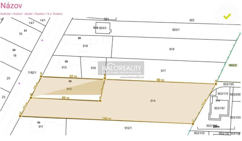 Cadastral map in Ruskov with plots designated for housing.