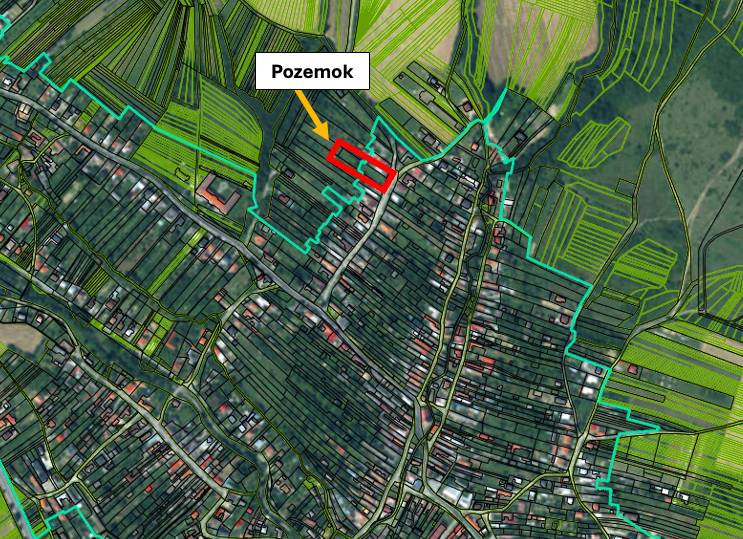 Orthophotomap with marked plot for house construction in Moravské Lieskové.