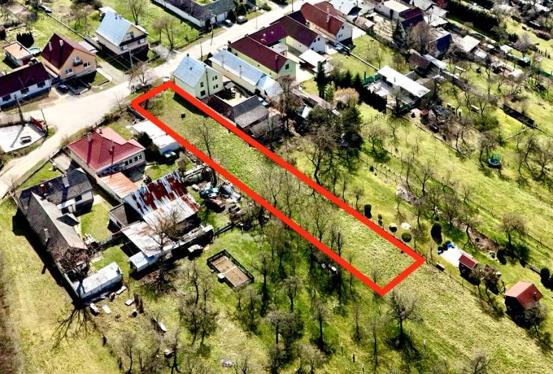 Aerial view of plots under construction of houses in Moravské Lieskové.