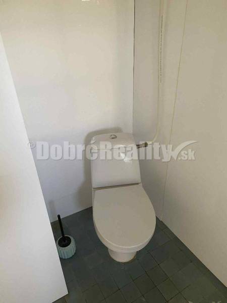 Toilet with a cleaning brush on light tiles in a family house.