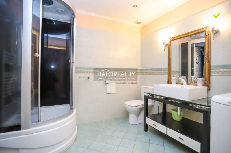 Bathroom with a shower and a sink in a 2-room apartment.