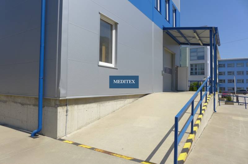 Building with a ramp and blue railing, Bratislava - Nové Mesto, Warehouses and halls.