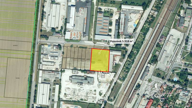 Aerial view of commercial land in the Industrial Street area in Piešťany.