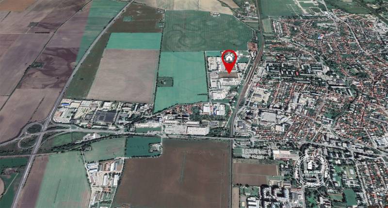 Aerial view of commercial land on Priemyselná Street in Piešťany.
