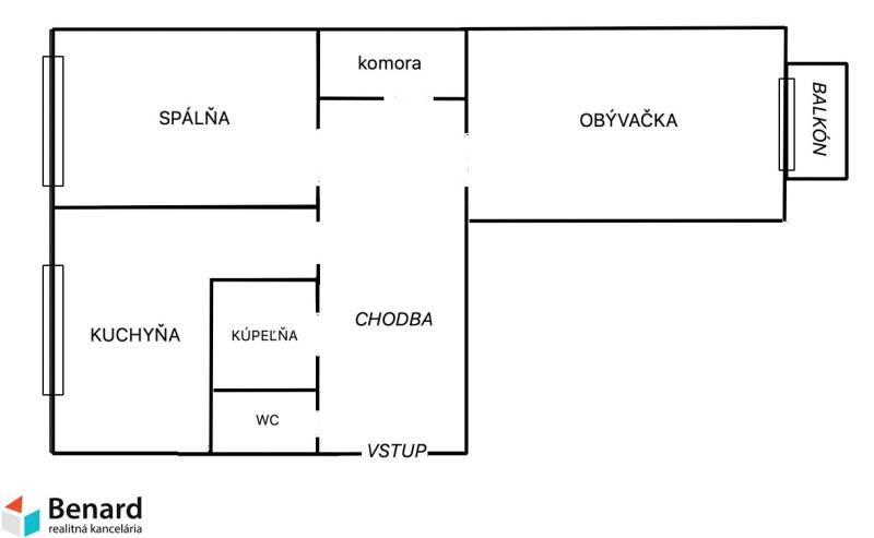 The floor plan of a 2-room apartment includes a kitchen, living room, bedroom, and balcony.