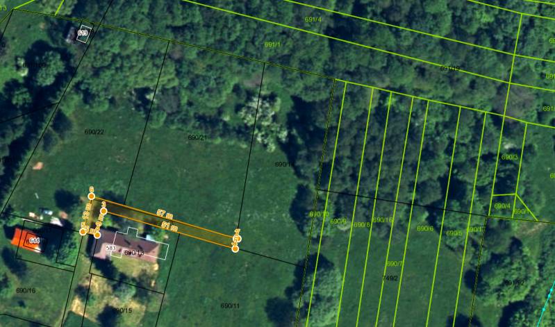 Map of plots in Veľká Lehota with the boundaries of recreational land parcels.