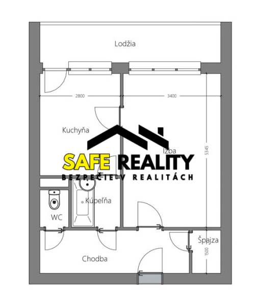 Floor plan of a 1-room apartment with a loggia, kitchen, pantry, and bathroom.