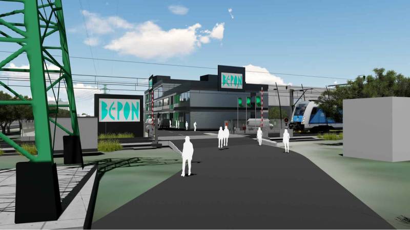 Computer visualization of commercial land on Panónska Road, Bratislava - Petržalka, with railway.