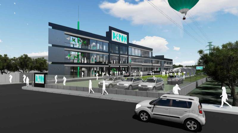 Visualization of commercial land on Panónska Road in Bratislava - Petržalka with cars and people.