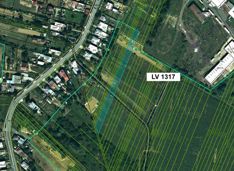Cadastral map of agricultural and forest land in Topoľovka with parcels and buildings.